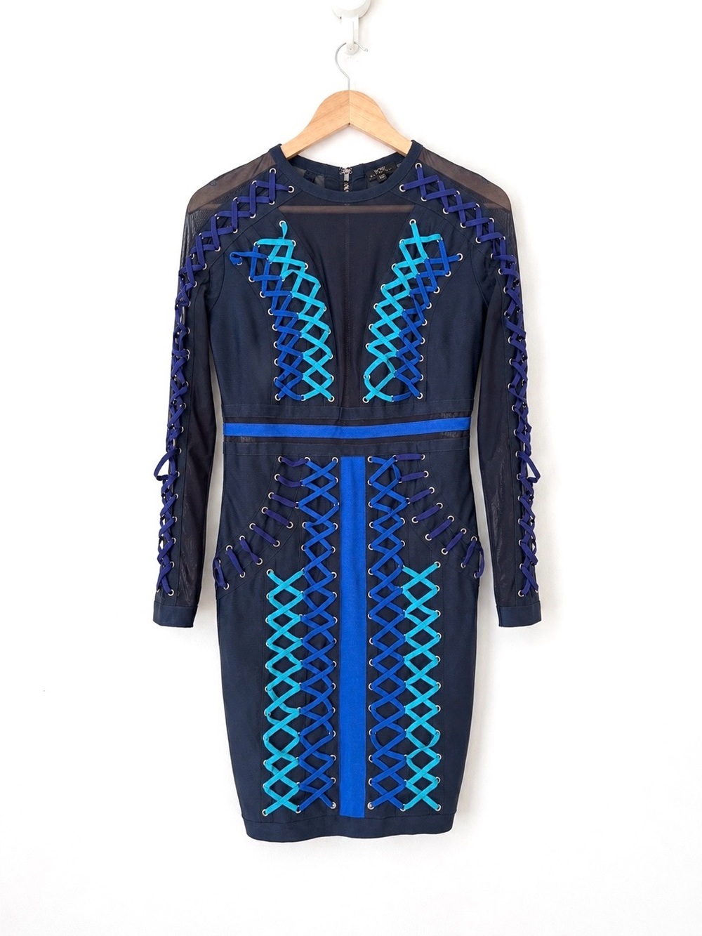 Wow Gold Label Lace Up Bandage Mesh Dress Avant-Garde Bodycon M